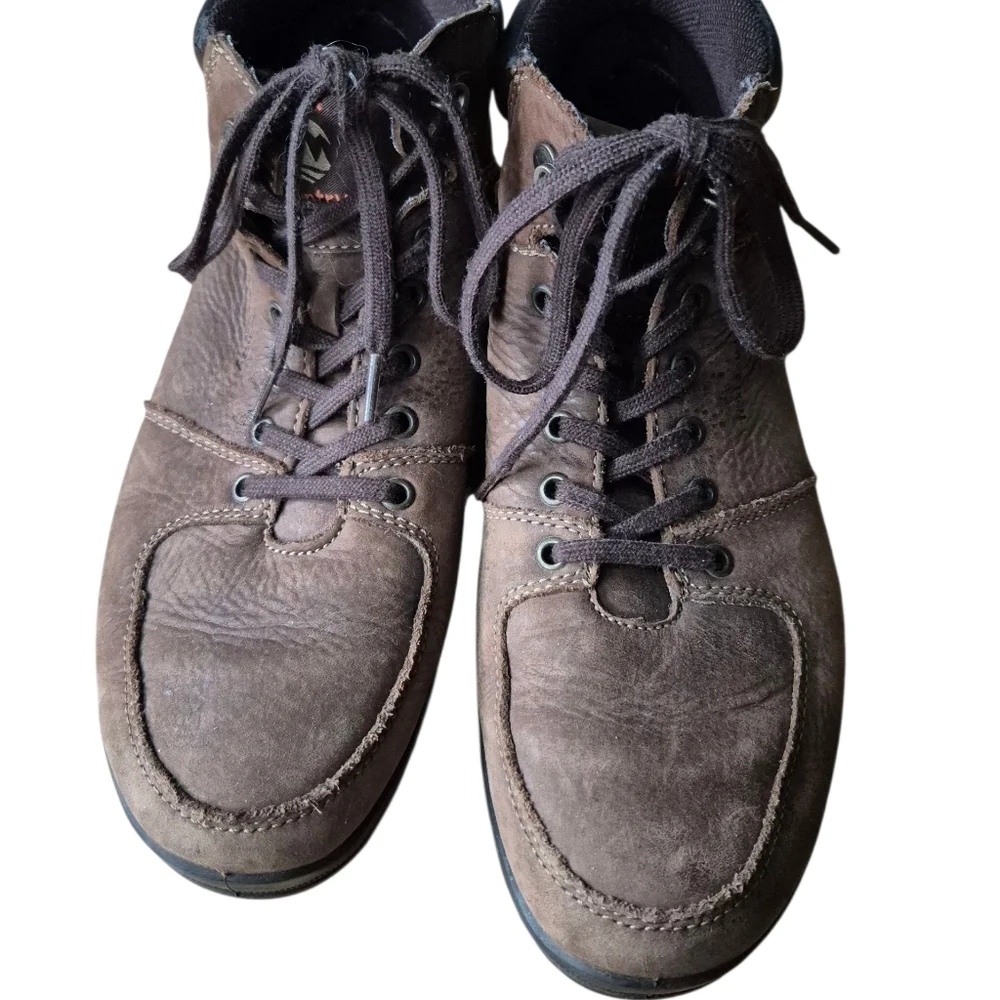 9 Flexi Mens Brown Leather‎ Boots Rugged Sole Lace-Up